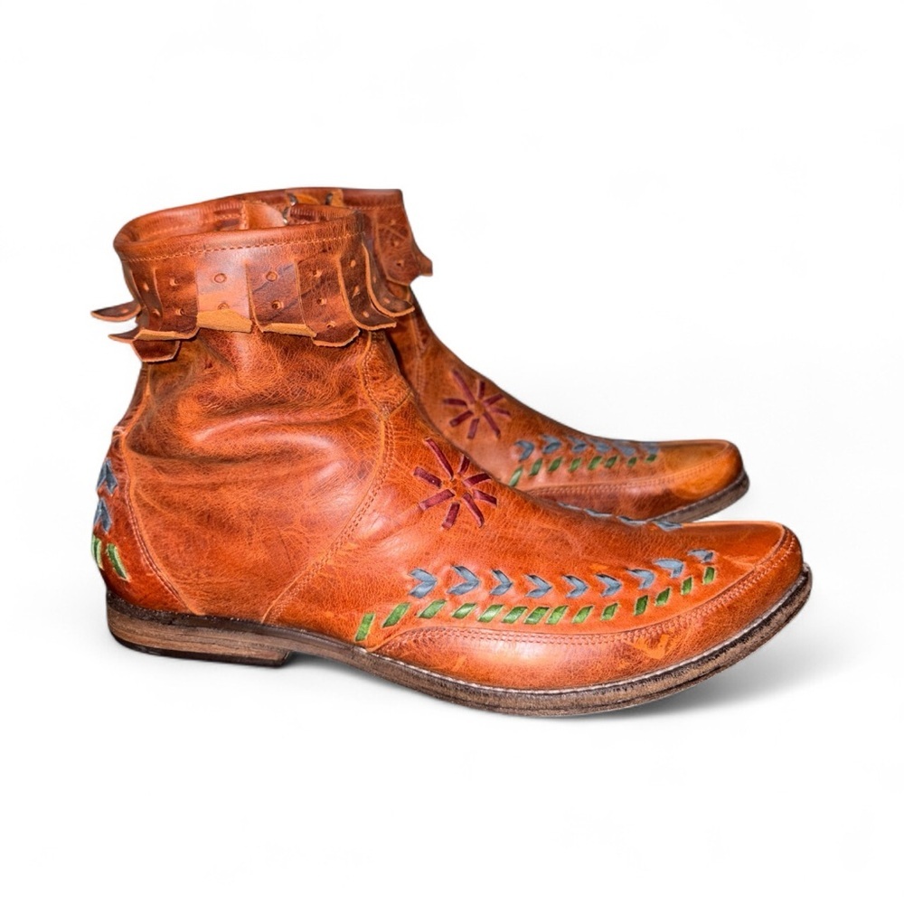 Old Gringo Brown Ankle Boots with Colorful Embroidery